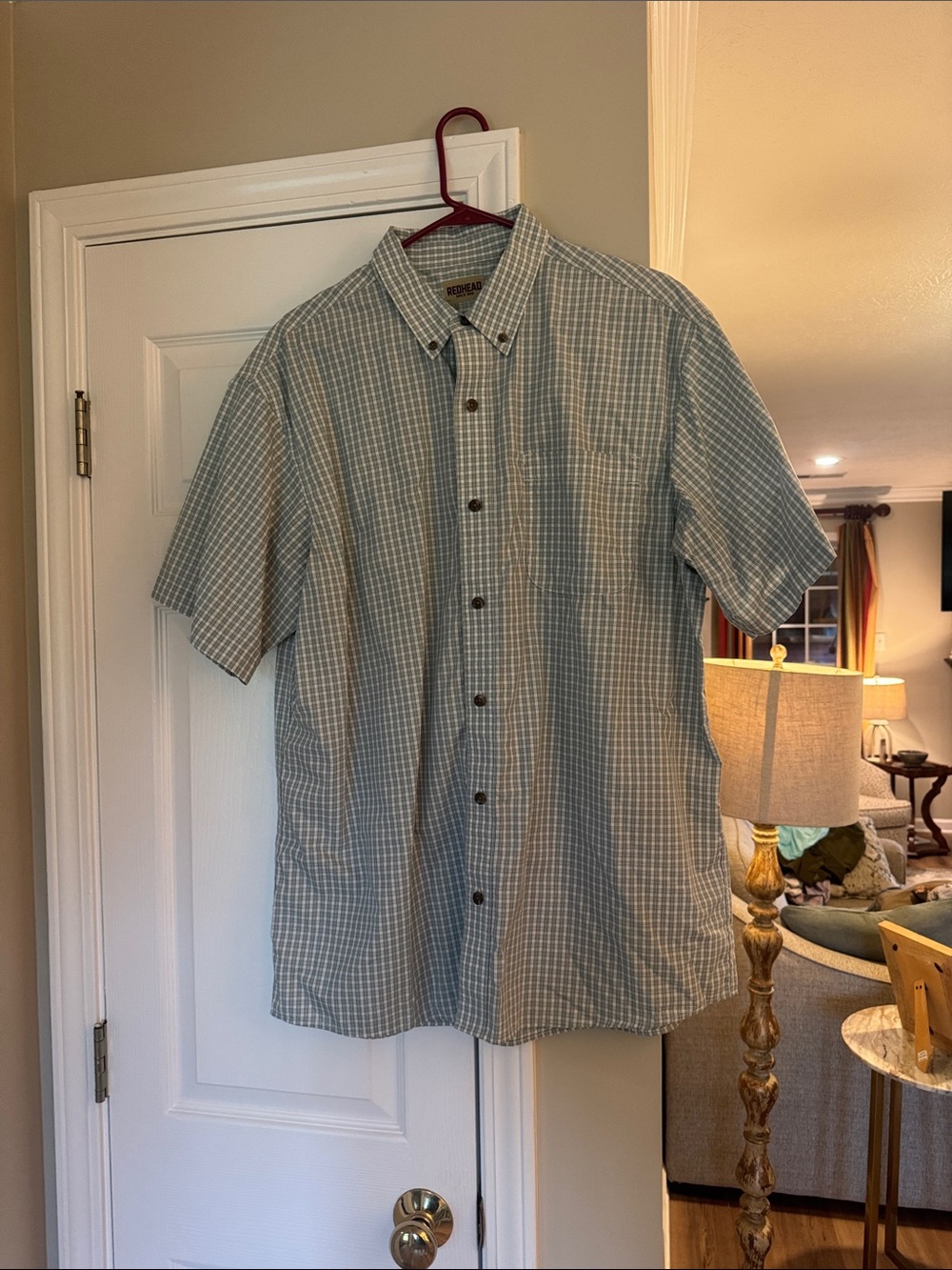 RedHead Men's Short-Sleeve Button-Down Plaid Shirt - Light Blue
